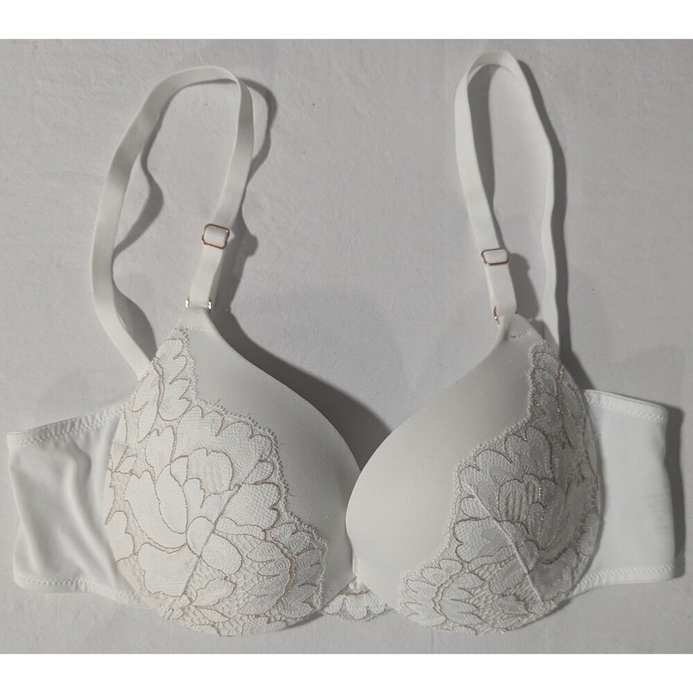 Maidenform Women Underwire Bra 34B White Floral Lace Rose Gold 0222MI CA00153